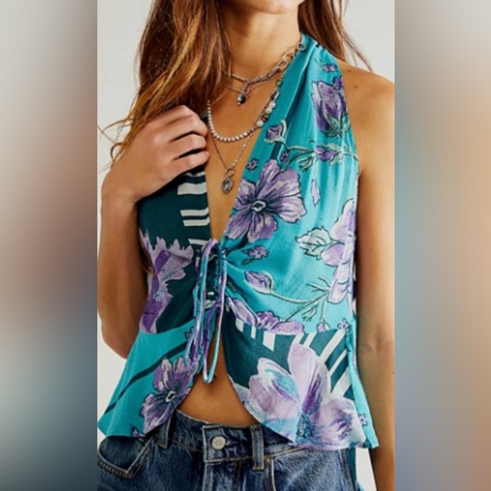 Floral Teal and Purple Women's Top